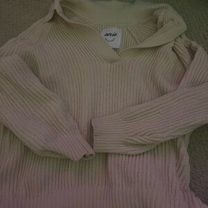 Aerie Soft Cream V-Neck Sweater